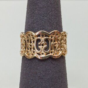 14K Yellow Gold Scalloped Filigree Band Ring, Size 7 — 4.30g